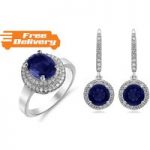 18K White Gold Plated 2ct Simulated Blue Sapphire Set for only £19.99